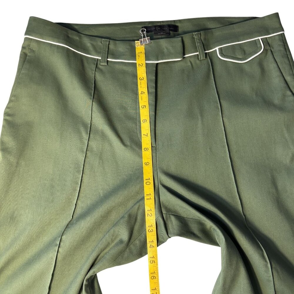 Worth New York Olive Green Dress Pants With White Piping Flat Front - Picture 7 of 12